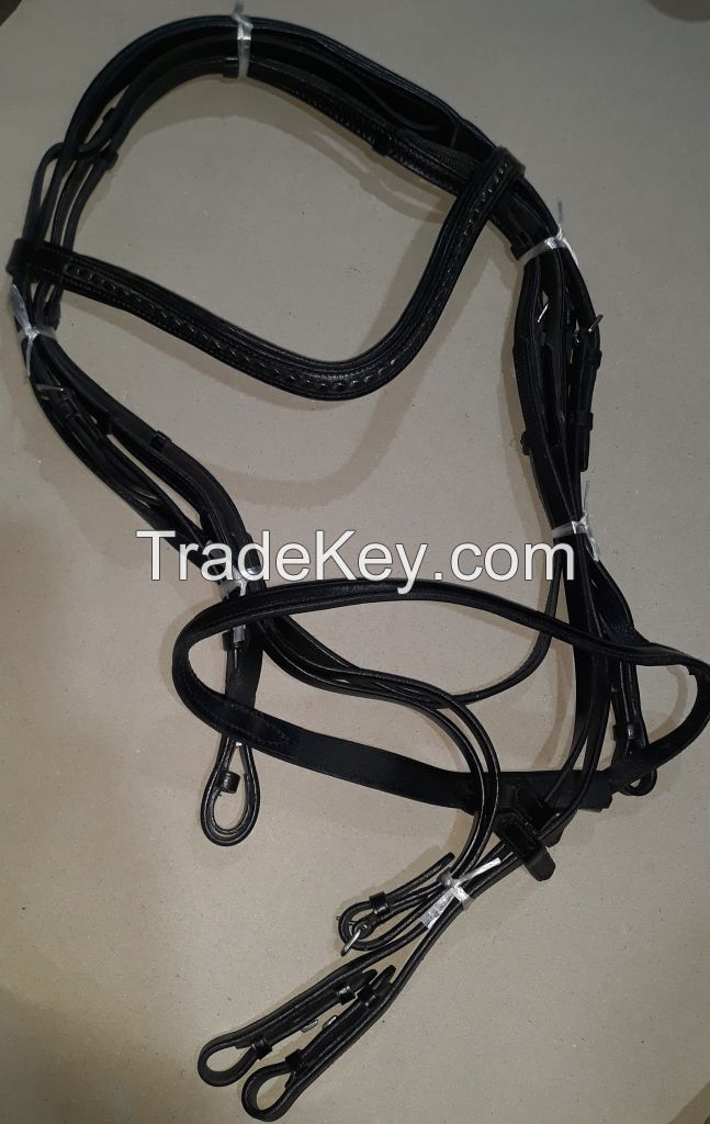 Genuine Imported  leather horse crystal bridle Black with rust proof fittings