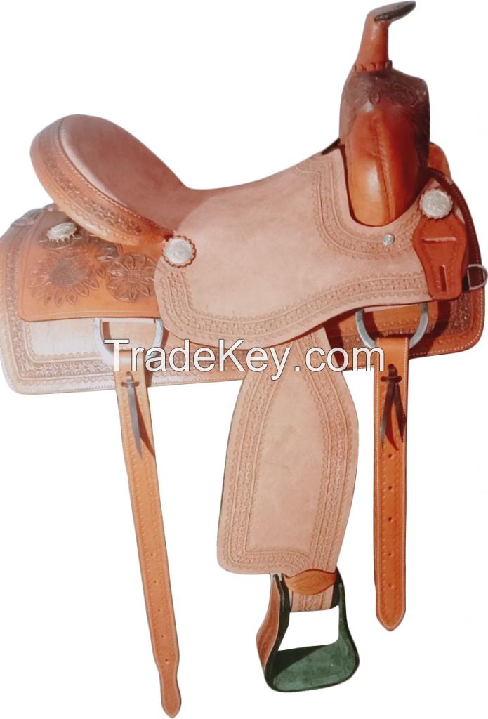 Genuine imported leather show western saddle Natural with rust proof fittings