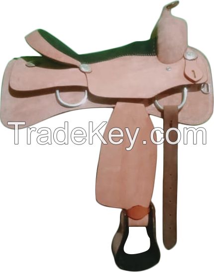 Genuine imported leather show western carving saddle with rust proof fittings