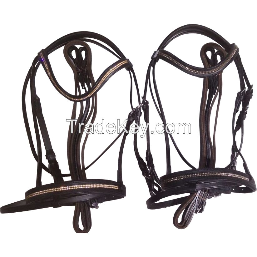 Genuine Imported  leather colorful crystal horse bridle with rust proof fittings