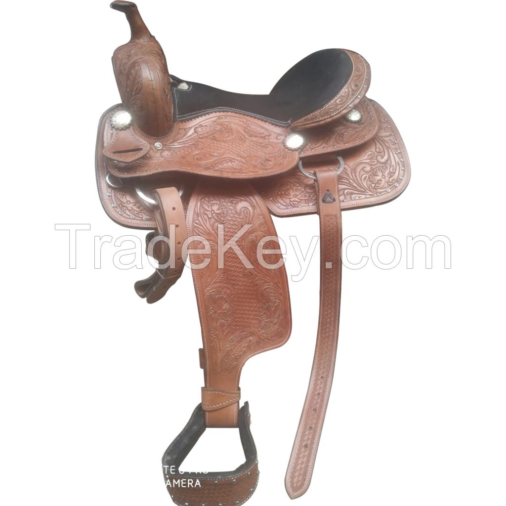 Genuine imported Leather western carving saddle Brown with full steel fitting 