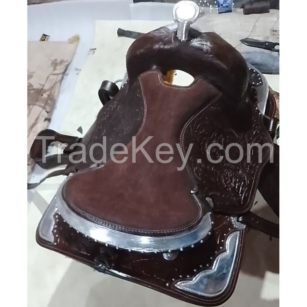 Genuine imported Leather western carving saddle Brown with full steel fitting 