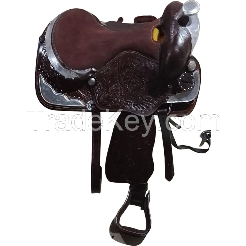 Genuine imported Leather western carving saddle Brown with full steel fitting