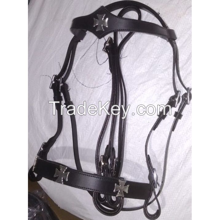 Genuine Imported  leather cross embedded horse bridle with rust proof fittings