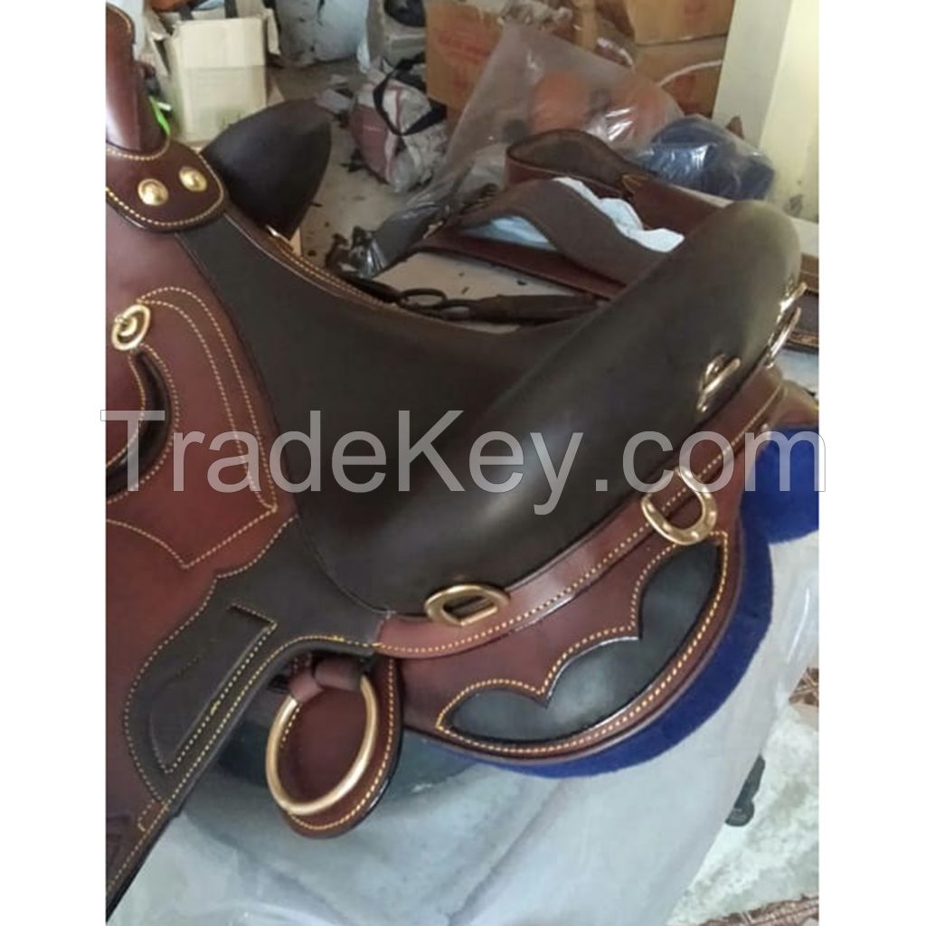 Genuine imported leather Australian stock Flowers carving saddle Brown with rust proof fittings