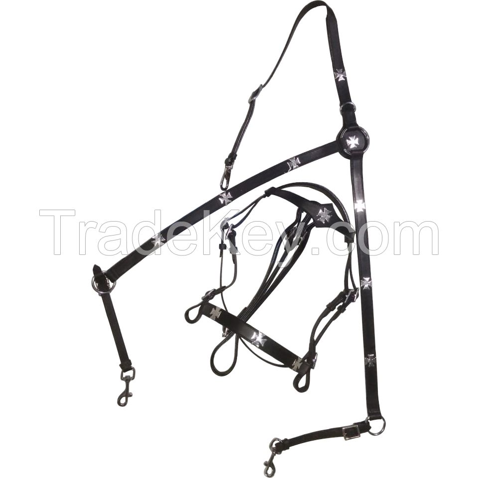 Genuine Imported  leather cross embedded horse bridle with rust proof fittings