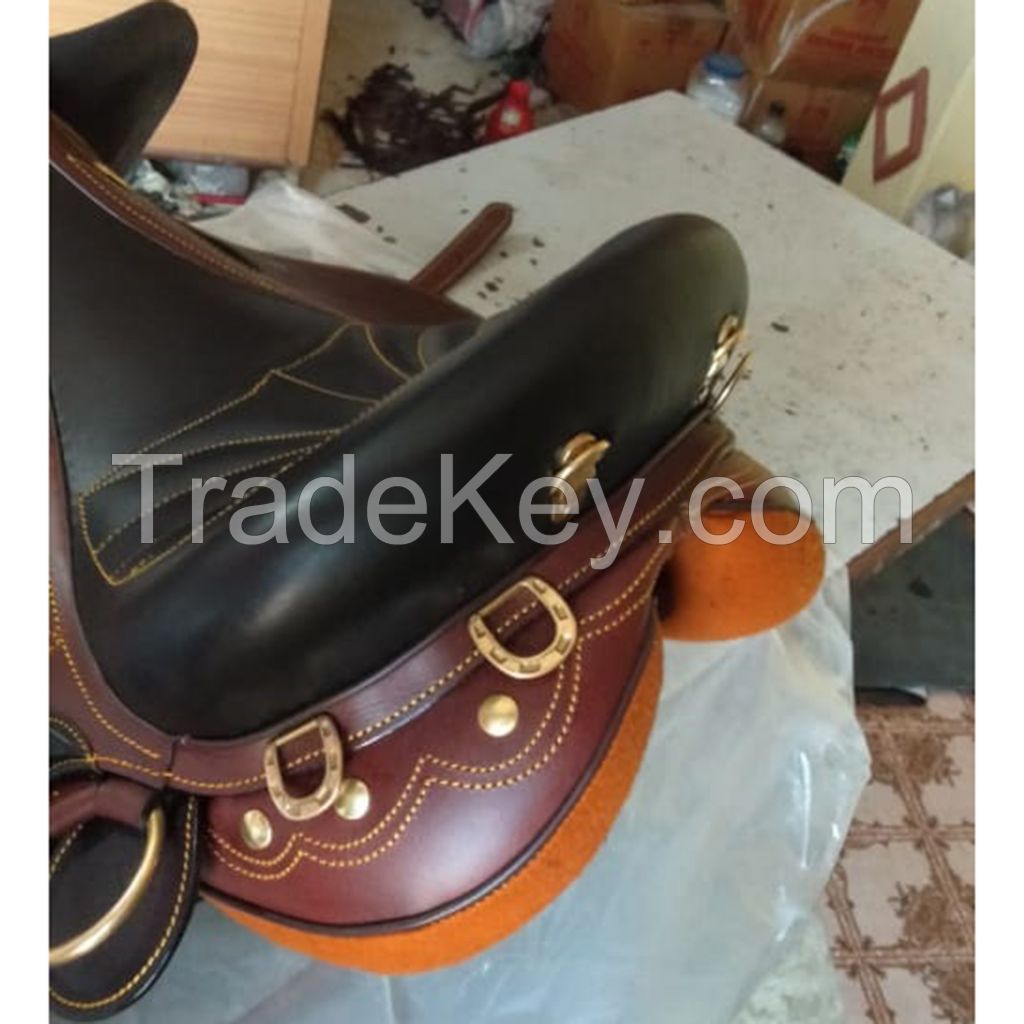 Genuine imported leather Australian stock horse carving saddles Brown with rust proof fittings