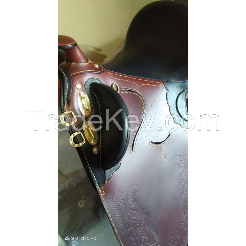 Genuine imported leather Australian stock carving saddle Brown with rust proof fittings