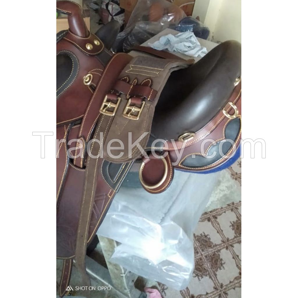 Genuine imported leather Australian stock Butterfly carving saddle Brown with rust proof fittings