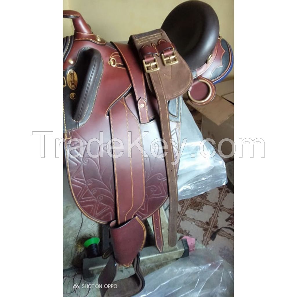 Genuine imported leather Australian stock Butterfly carving saddle Brown with rust proof fittings