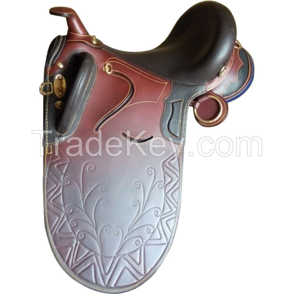 Genuine imported leather Australian stock Butterfly carving saddle Brown with rust proof fittings