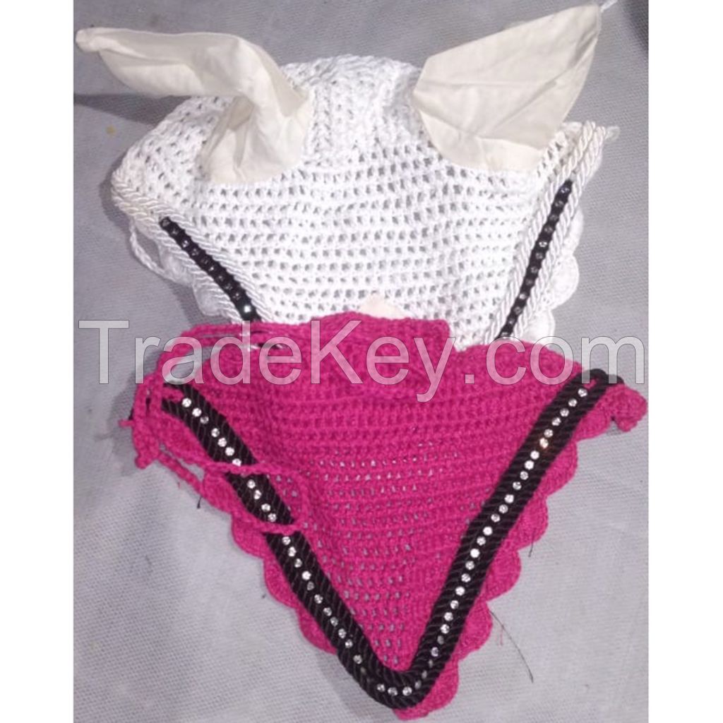 Genuine imported quality pink and white cotton fly veils for horse