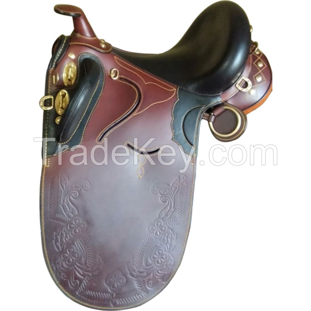 Genuine imported leather Australian stock carving saddle Brown with rust proof fittings