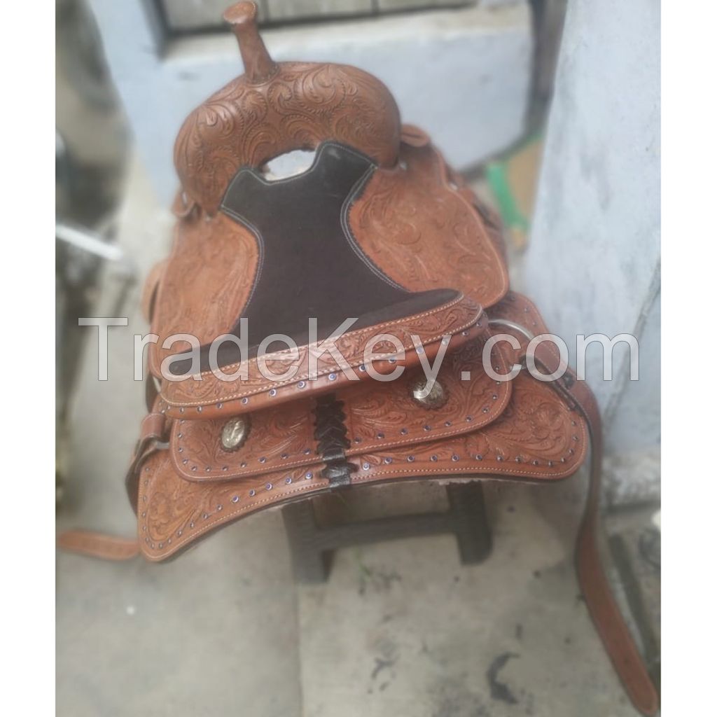 Genuine imported Leather western all over carving saddle Brown with full steel fitting