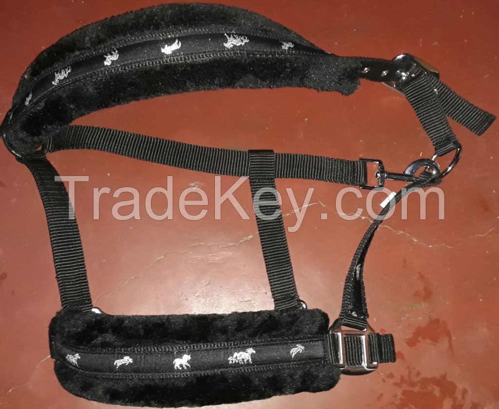 Genuine imported material PP halter with gray mink padding black