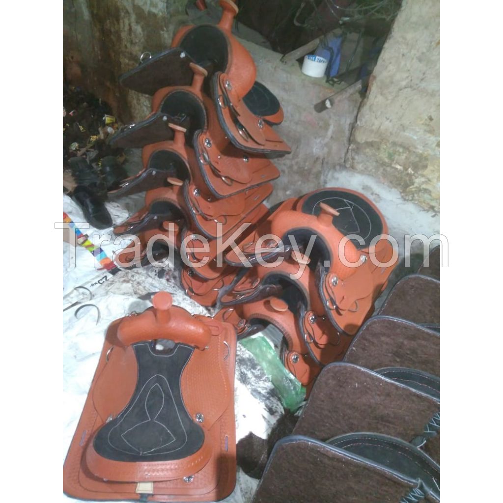 Genuine imported Leather western all over carving saddle Brown with full steel fitting 