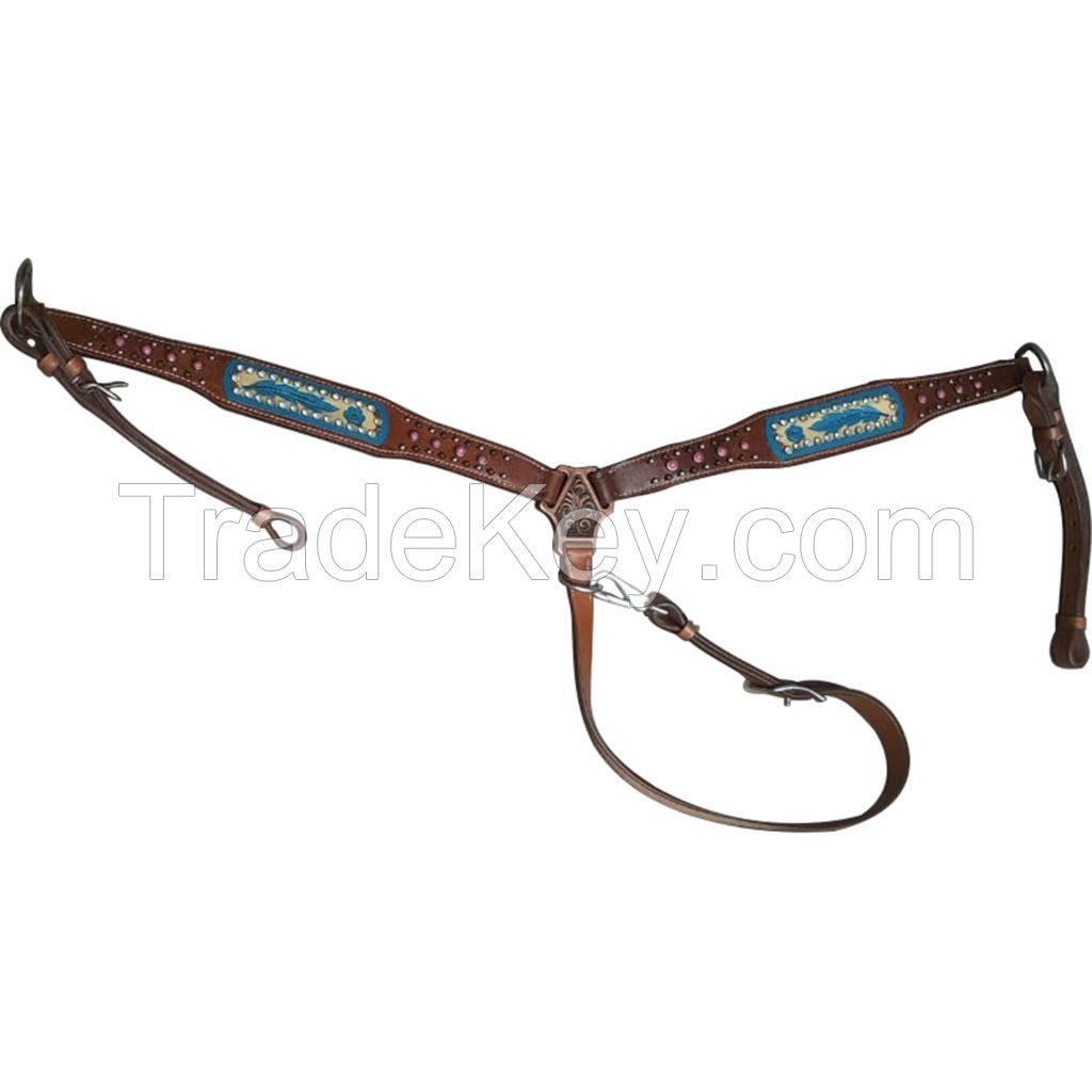 Genuine imported leather horse western crystals Horse Breastplate with rust proof fittings