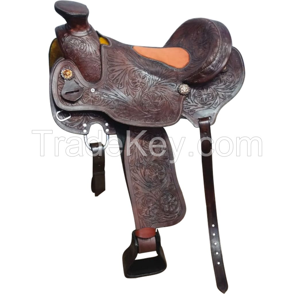 Genuine imported Leather western endurance tooling carving saddle brown with rust proof fitting