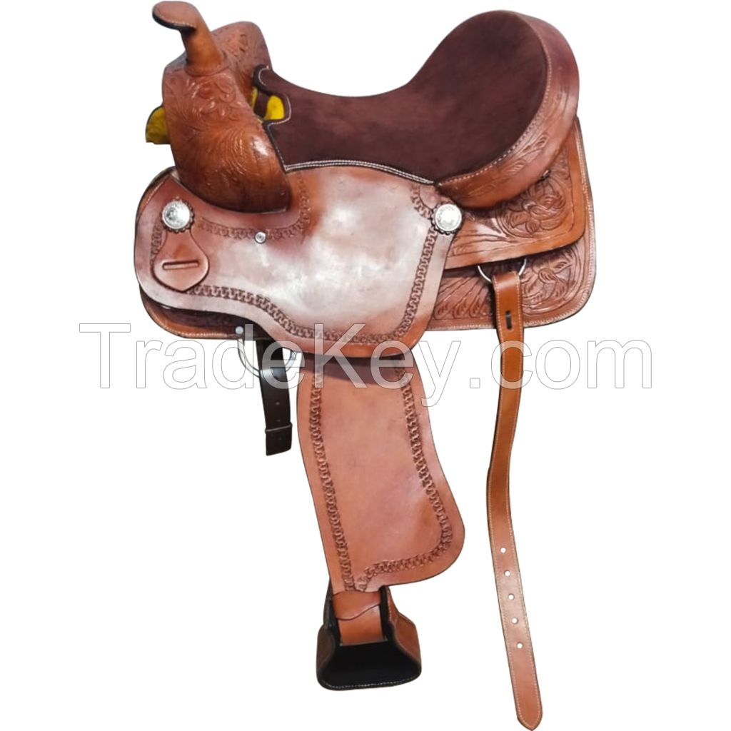 Genuine imported Leather western endurance saddle brown with full steel fitting 