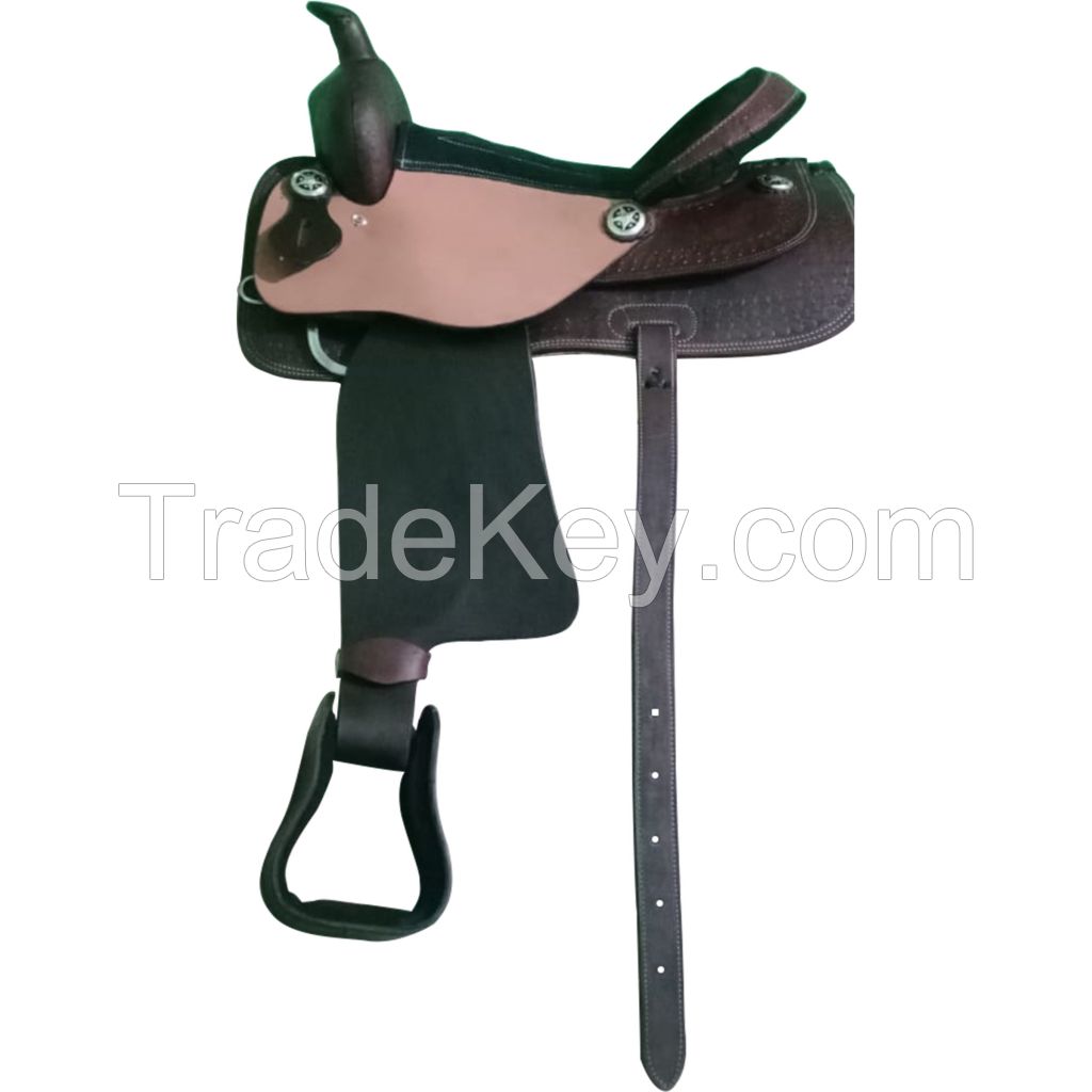 Genuine imported Leather western endurance tooling carving saddle brown with rust proof fitting 