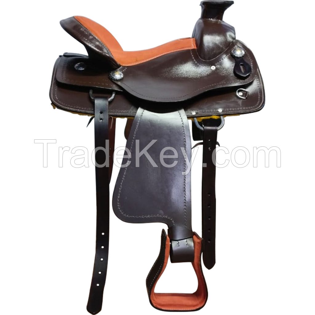 Genuine imported Leather western saddle parallel carving with rust proof steel plate fitting