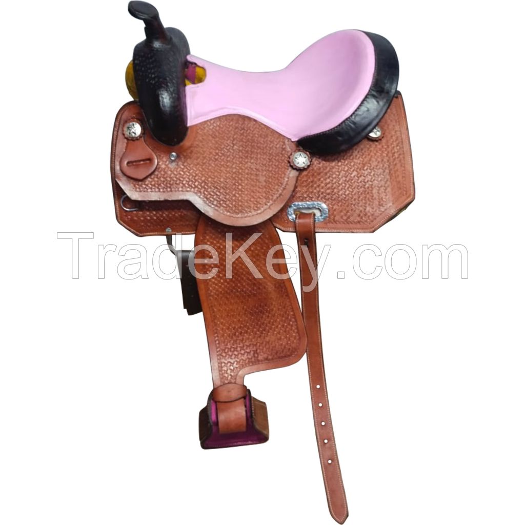 Genuine imported Leather western full tooling carving saddle brown with rust proof fitting 