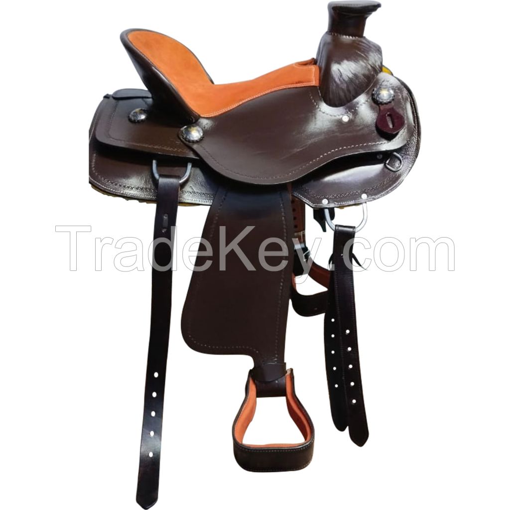 Genuine imported Leather western carving saddle tan with full steel fitting