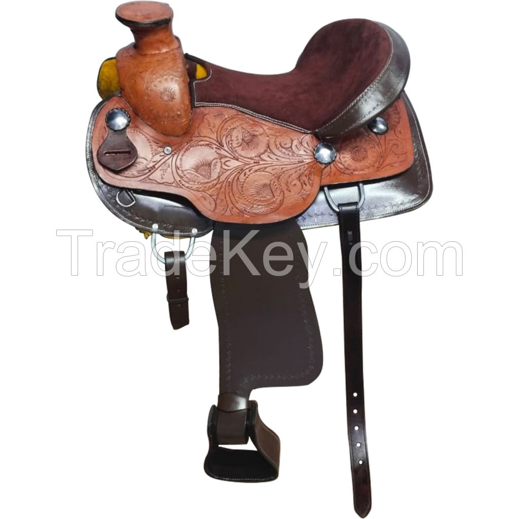 Genuine imported Leather western saddle brown syede seat with rust proof fitting