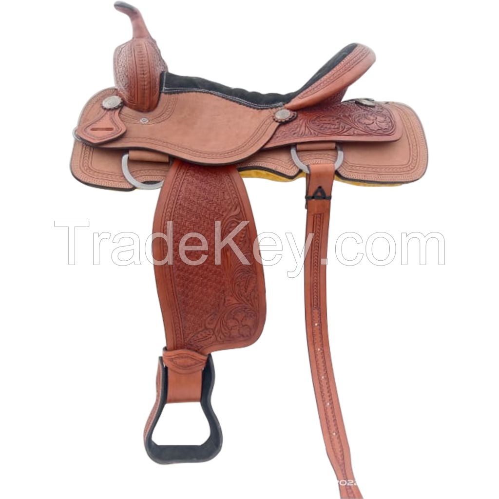 Genuine imported Leather western saddle Natural with rust proof fitting 