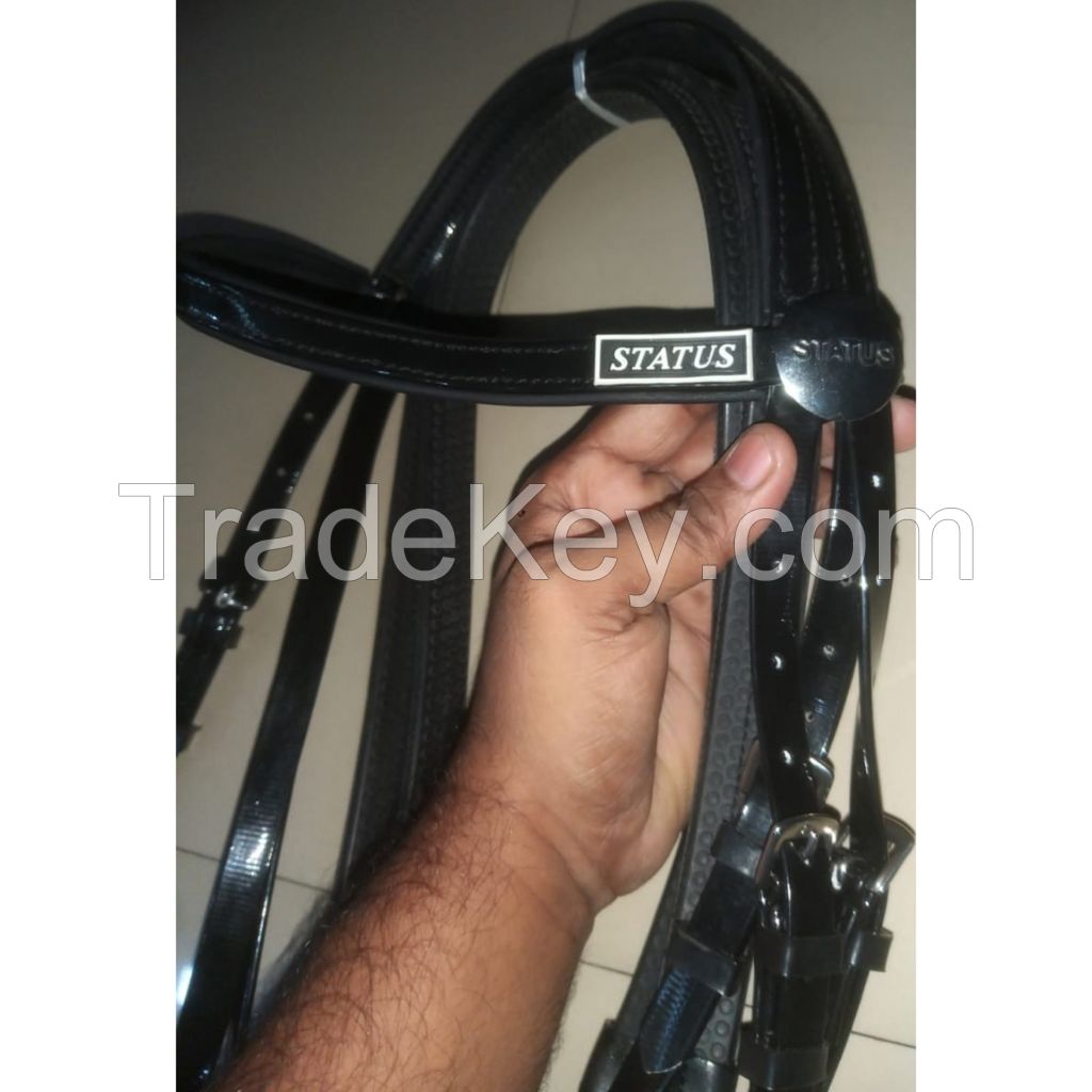 Genuine imported premium PVC horse riding bridle Black with rust proof steel fittings pink