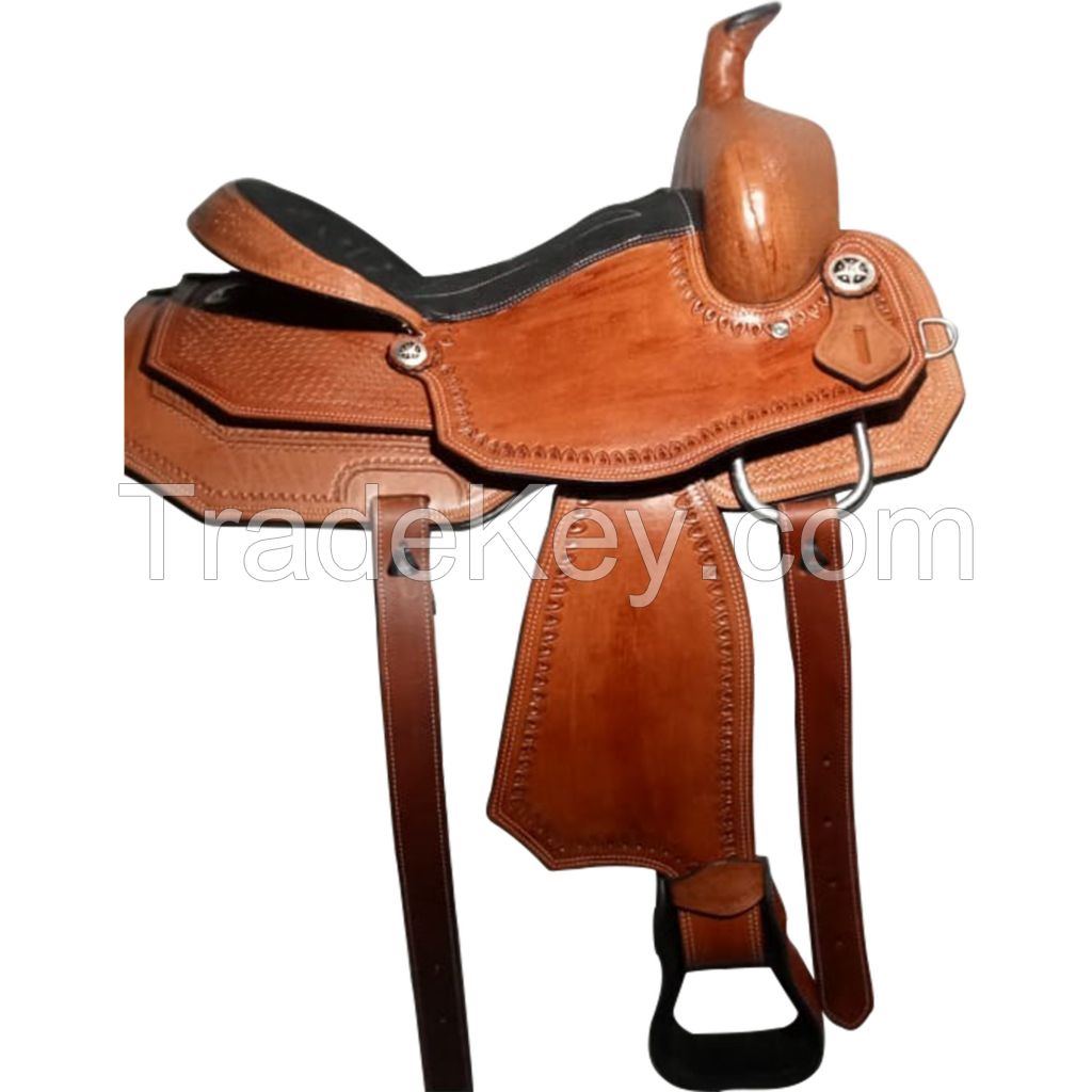 Genuine imported Leather western saddle brown leather seat with rust proof fitting 