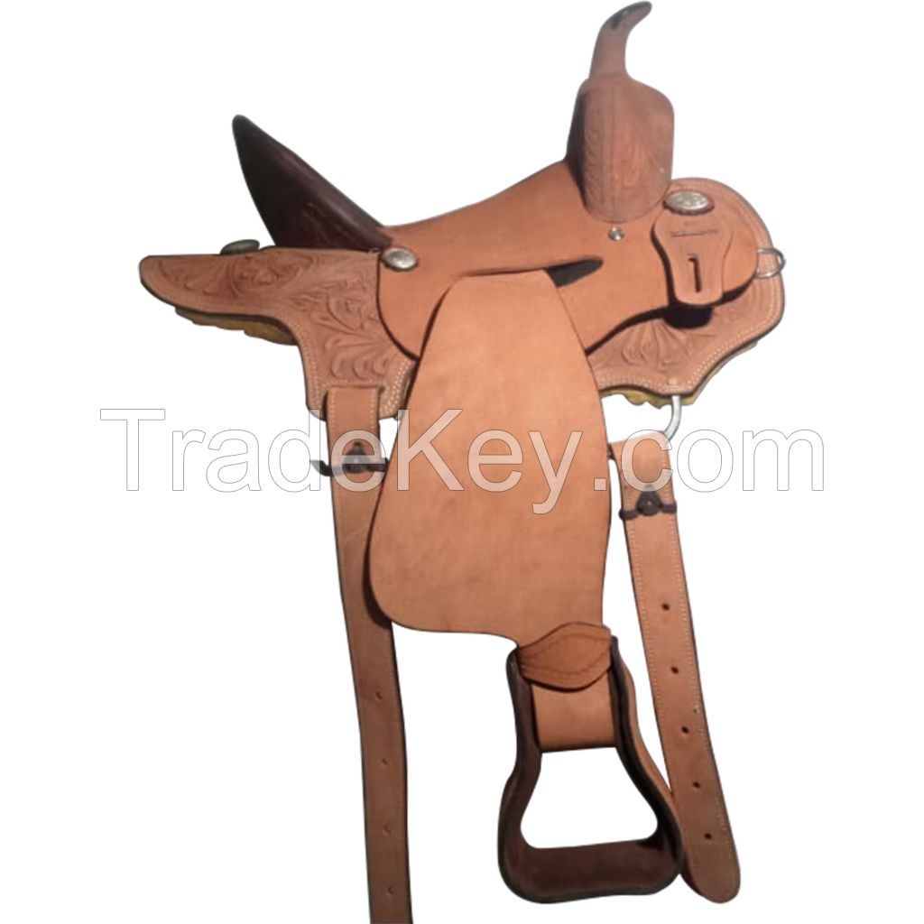 Genuine imported Leather western saddle Natural with rust proof fitting