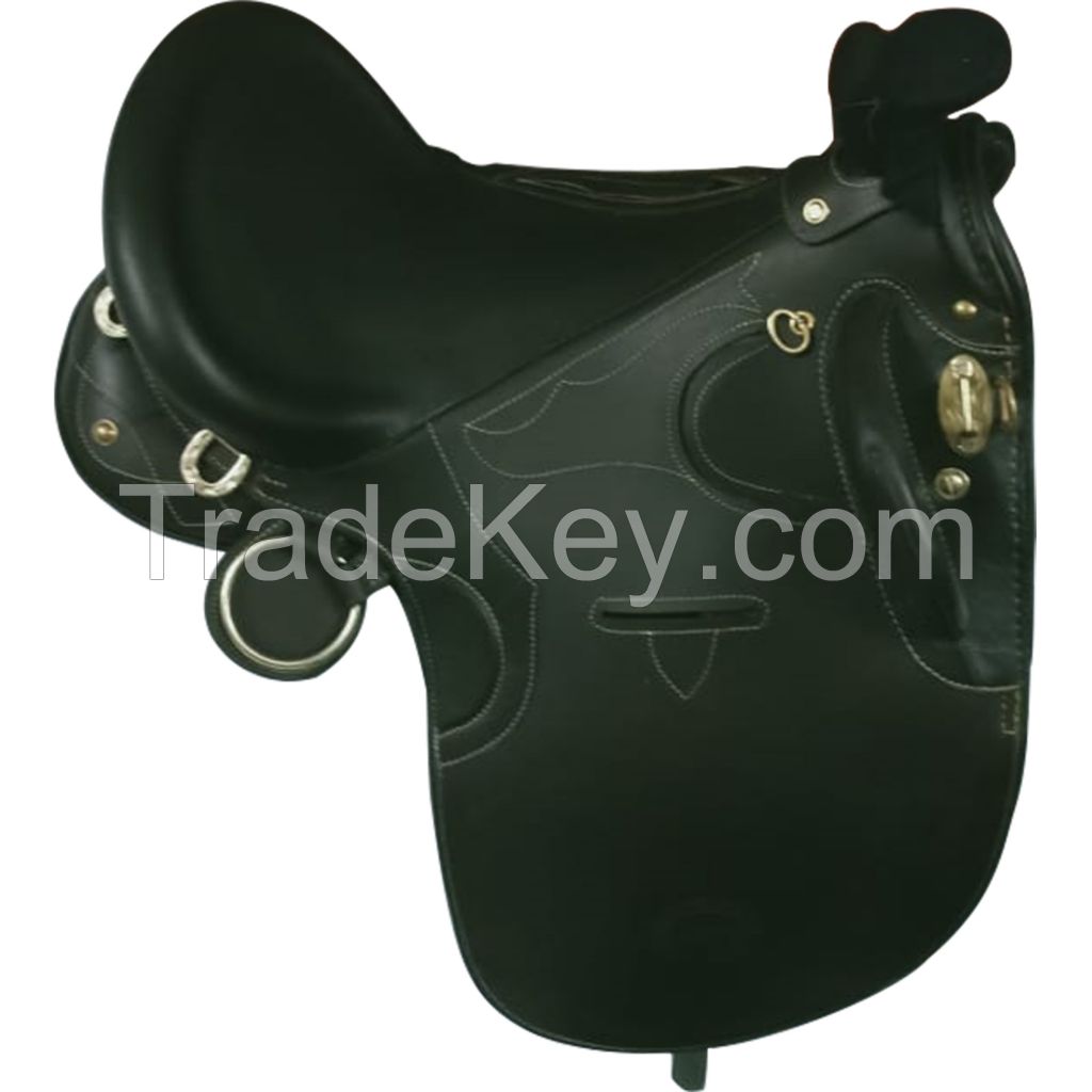 Genuine imported leather Australian stock saddle Black with rust proof fittings