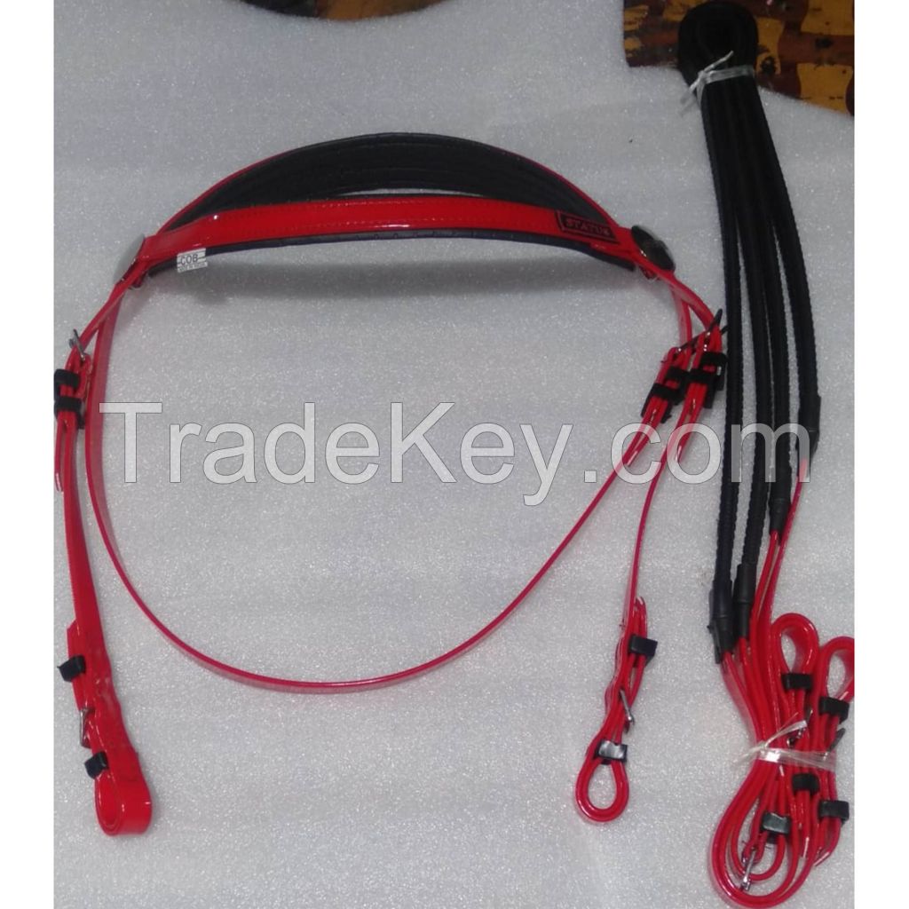Genuine PVC horse status racing bridle with rust proof steel fittings Red