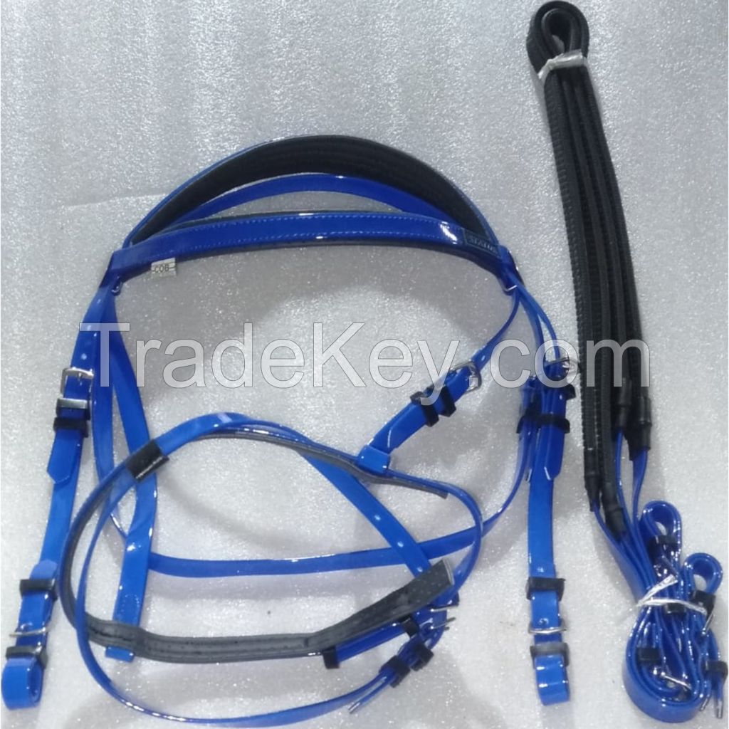 Genuine PVC horse status riding bridle with rust proof steel fittings Blue