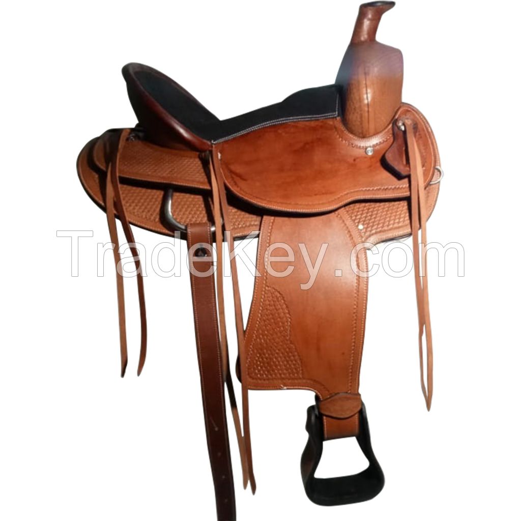 Genuine imported Leather western saddle carving brown with rust proof fitting