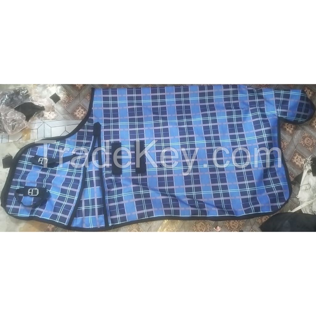 Turnout waterproof winter pony horse check Blue with rust proof fittings 150-300g filling