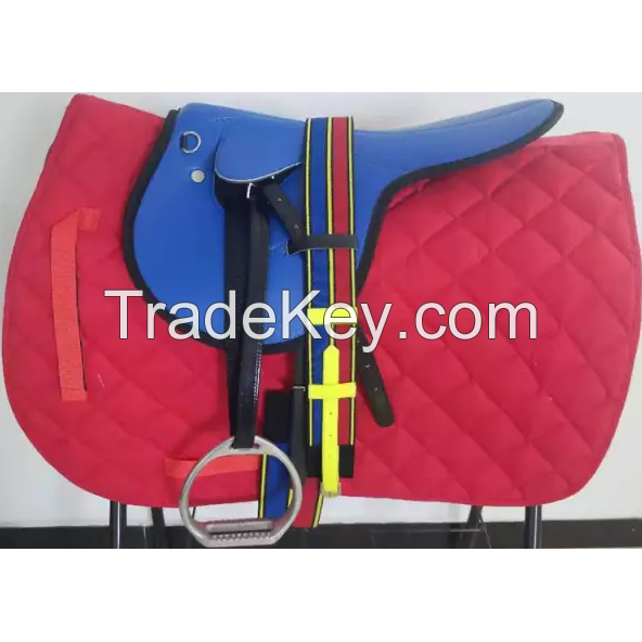 Genuine imported quality synthetic horse racing saddles set with saddle pad,iron stirrups,girth and with rust proof fittings