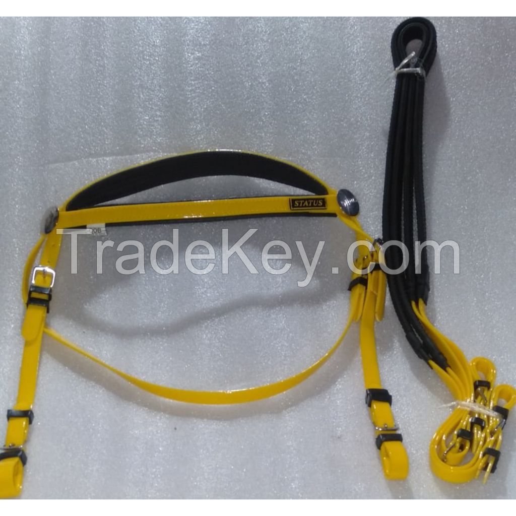 Genuine PVC horse status racing bridle with rust proof steel fittings yellow
