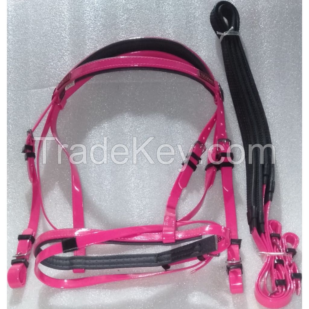 Genuine PVC horse status racing bridle with rust proof steel fittings Pink