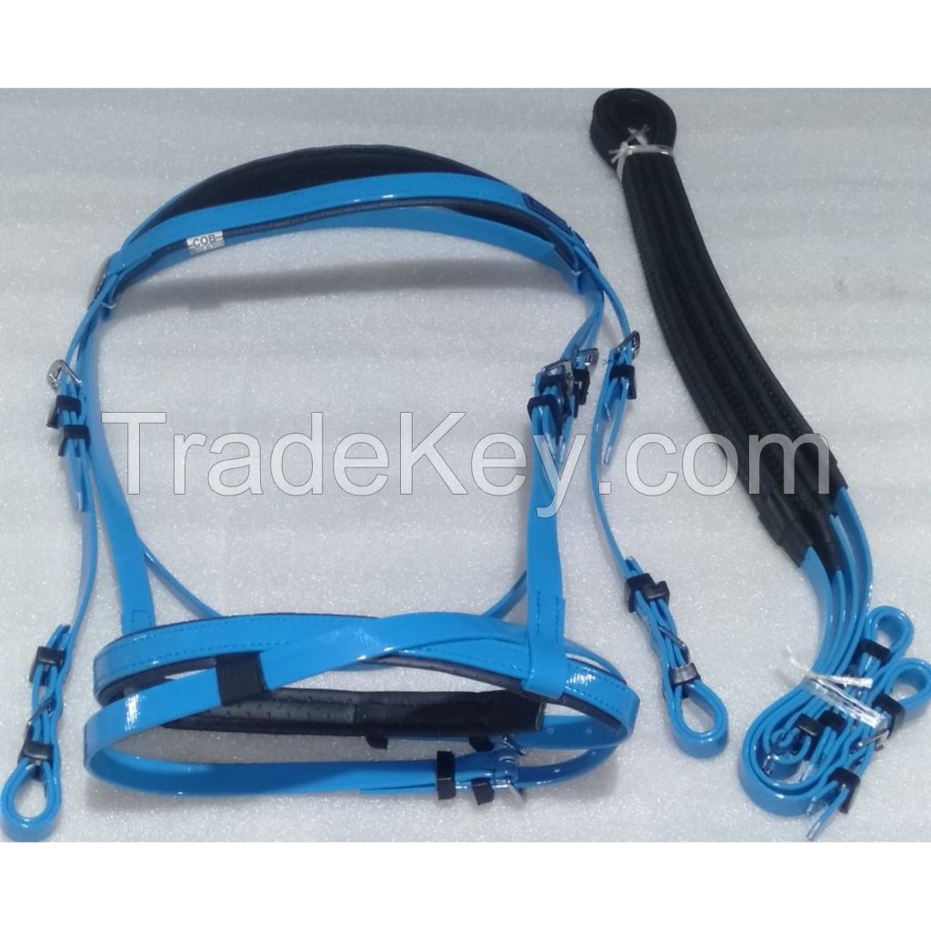 Genuine PVC horse status riding bridle with rust proof steel fittings sky blue