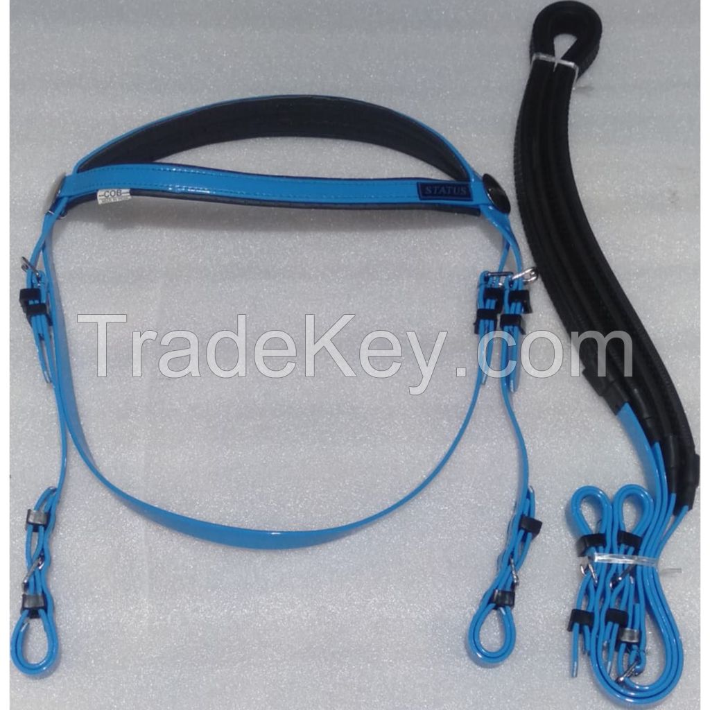 Genuine PVC horse status racing bridle with rust proof steel fittings sky blue