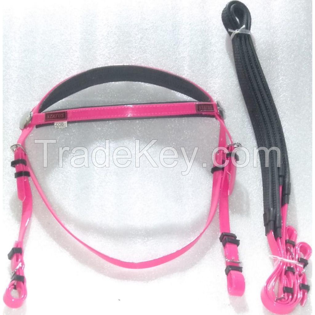 Genuine PVC horse status racing bridle with rust proof steel fittings Pink