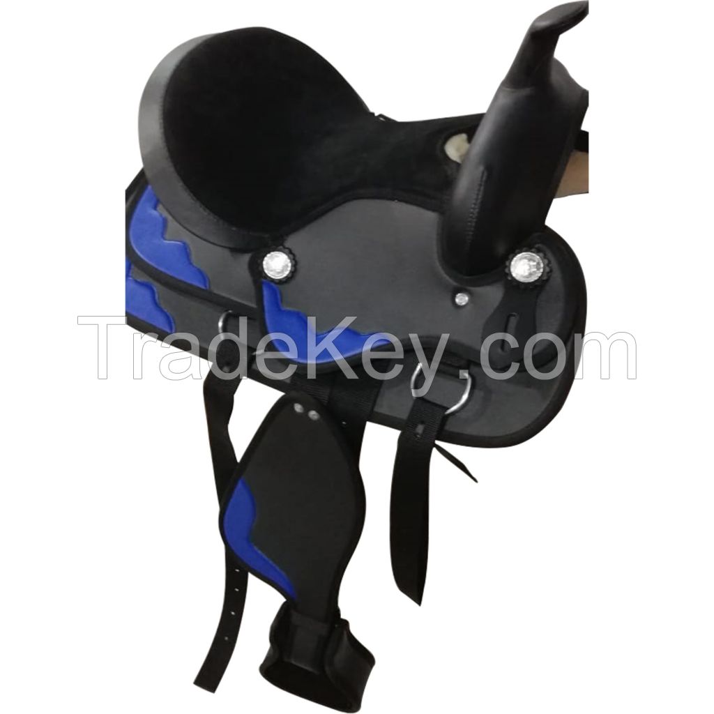 Genuine imported Quality synthetic western saddle Blue with rust proof fitting