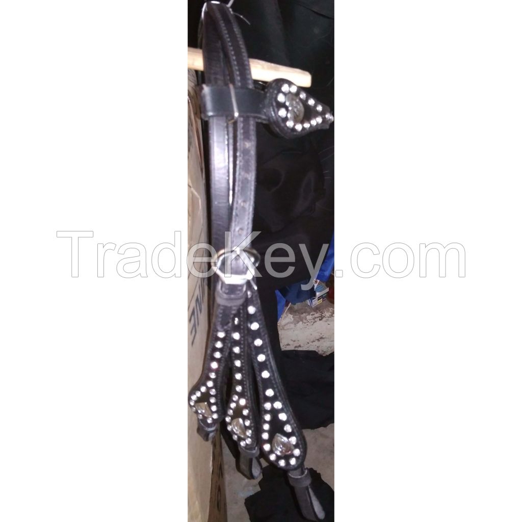 Genuine imported quality leather horse western Crystal Headstall  with rust proof fitting