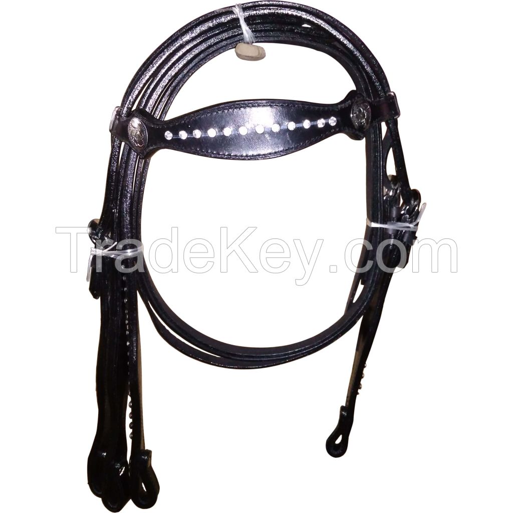 Genuine imported quality leather horse western Headstall Black with rust proof fitting