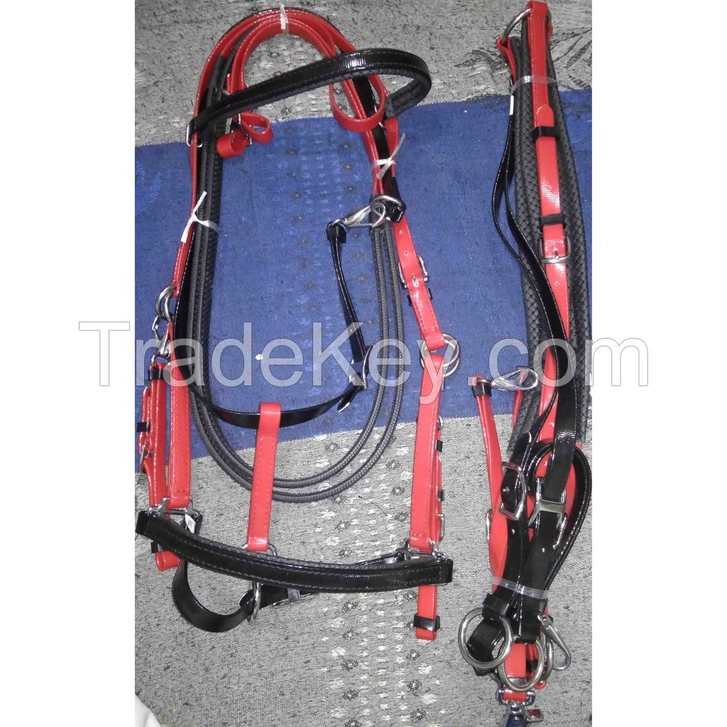 Genuine PVC horse endurance bridle set with breastplate and with rust proof steel fittings sky blue