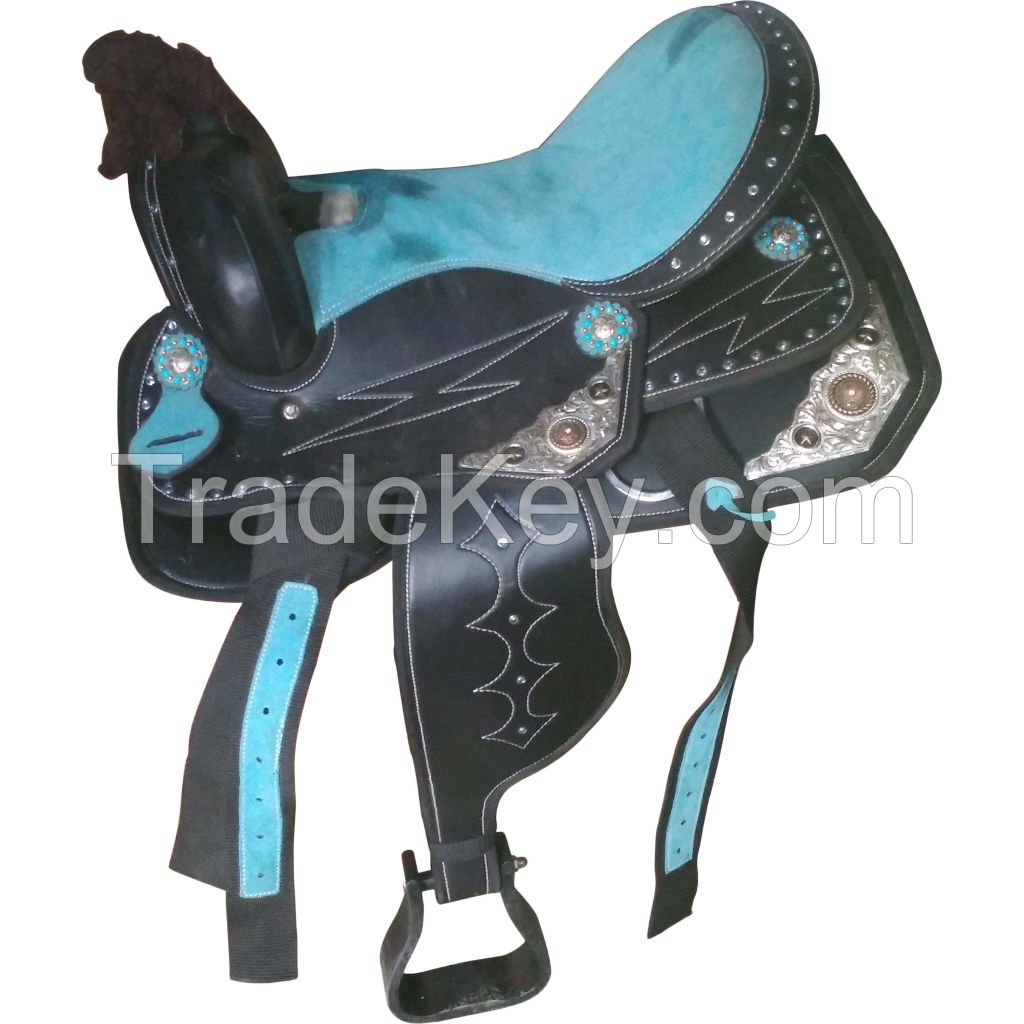 Genuine imported Quality synthetic western saddle sky blue with rust proof fitting