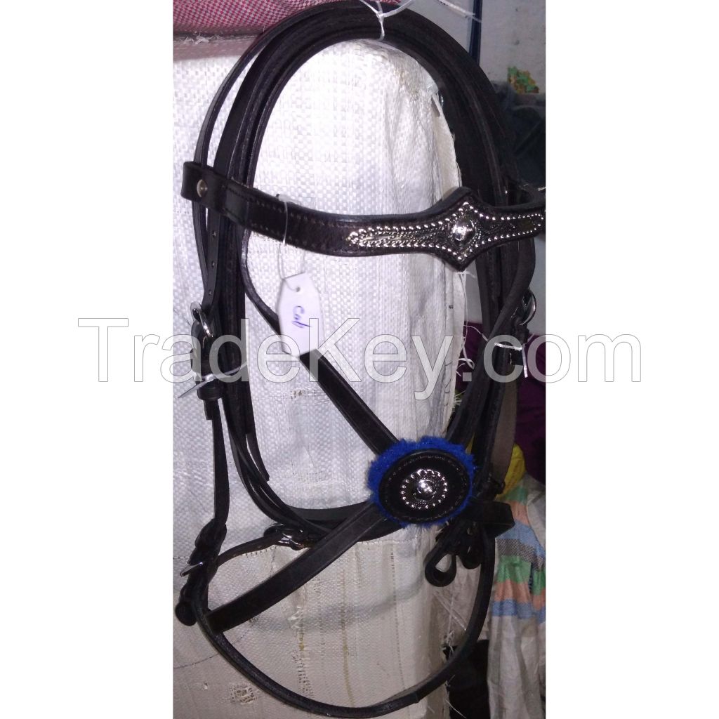 Genuine Imported  leather horse crystal bridle black with rust proof fittings