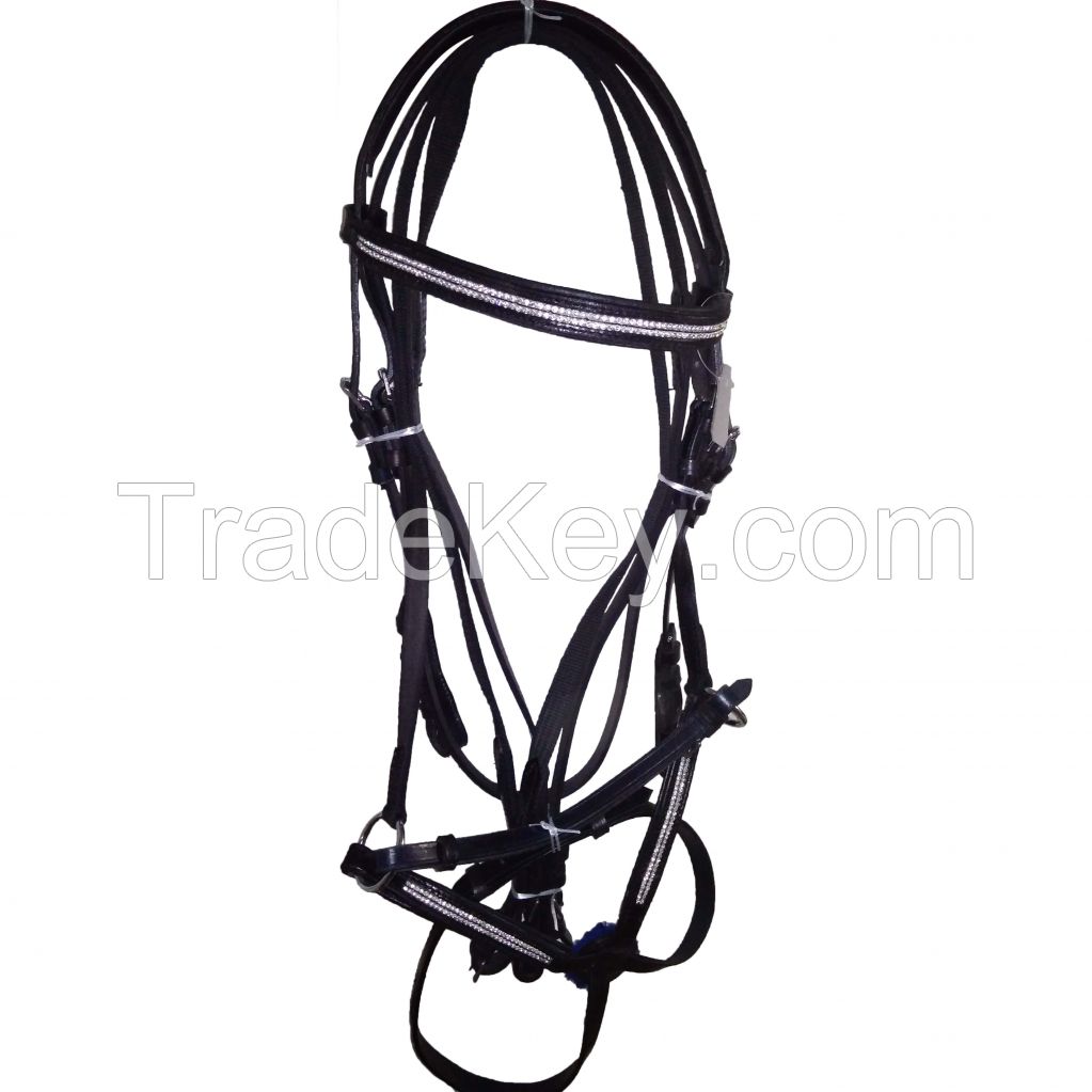 Genuine Imported  leather horse crystal bridle brown with rust proof fittings